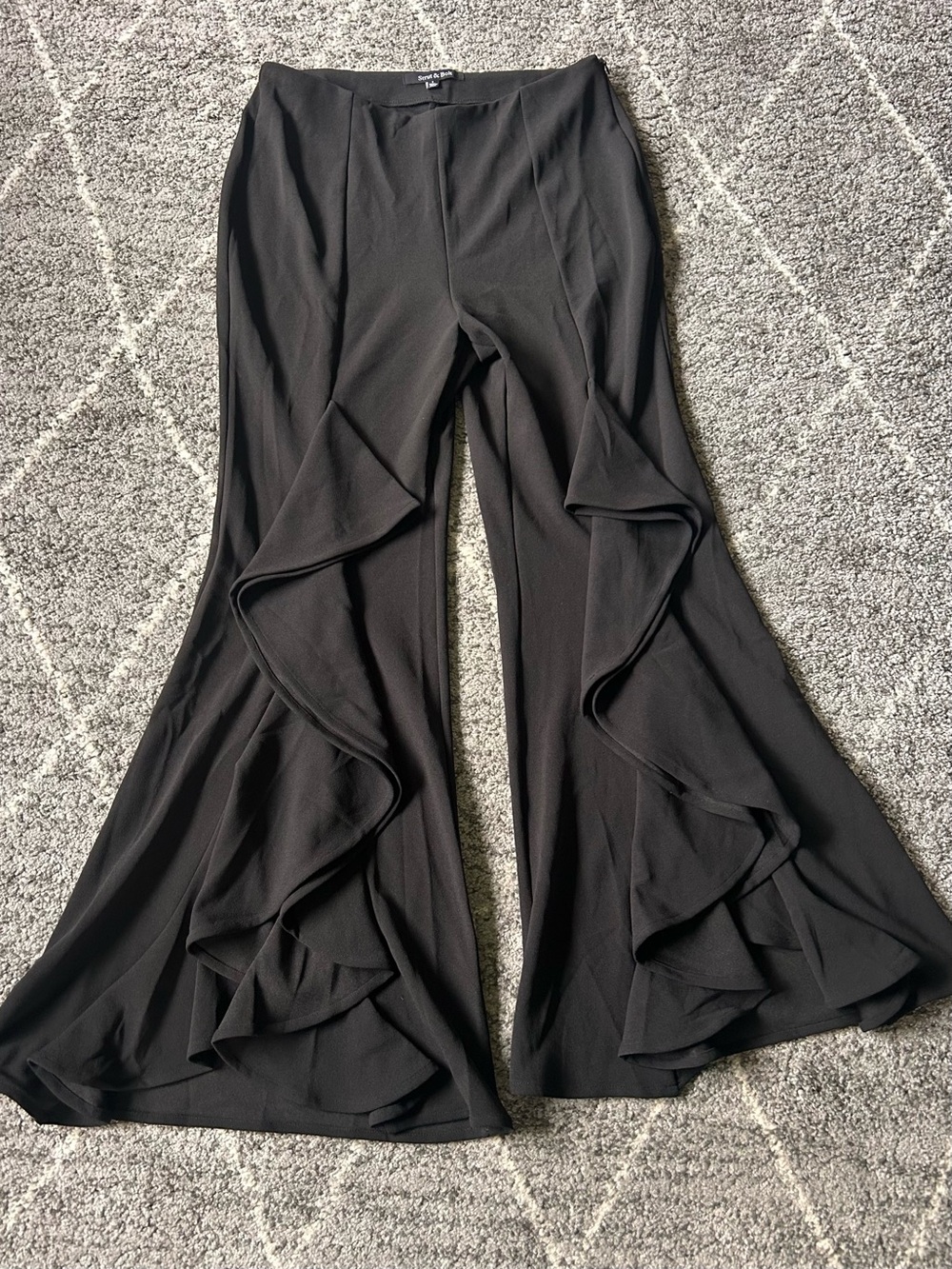 Women’s Ruffled Flare Pants Black Open leg to thigh high rise festival dance L